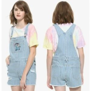 Disney Stitch Ice Cream Denim Pin Stripe Shortalls Size Small Distressed